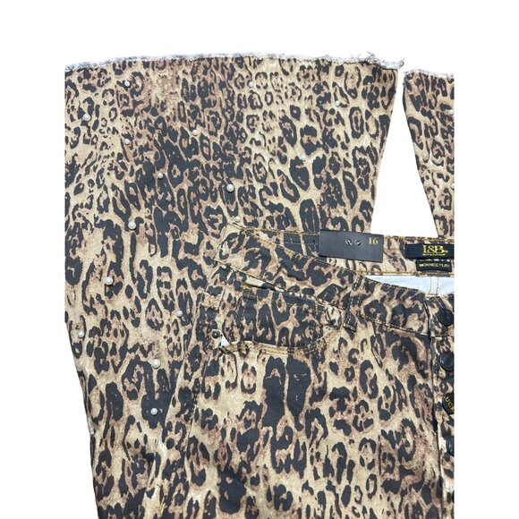 L&B Lucky Blessed Leopard High Rise Flare Jeans Faux Pearls Cheetah Sz 16 NWT - Picture 2 of 8